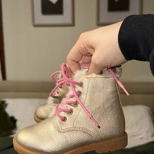 Gold Kids Boots with Pink Laces